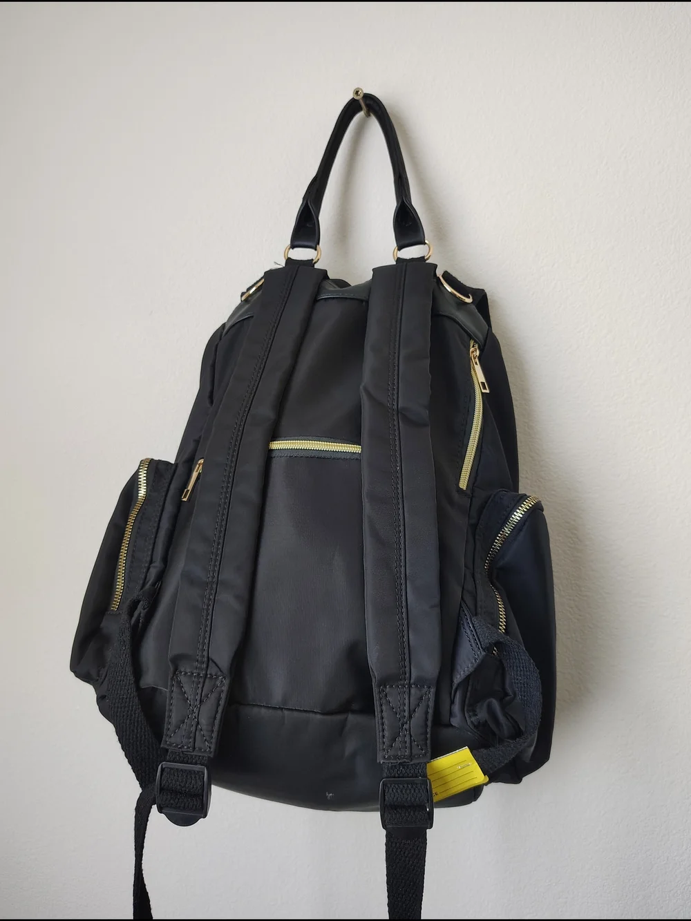 Black Nylon Backpack with Gold Hardware - Unbranded